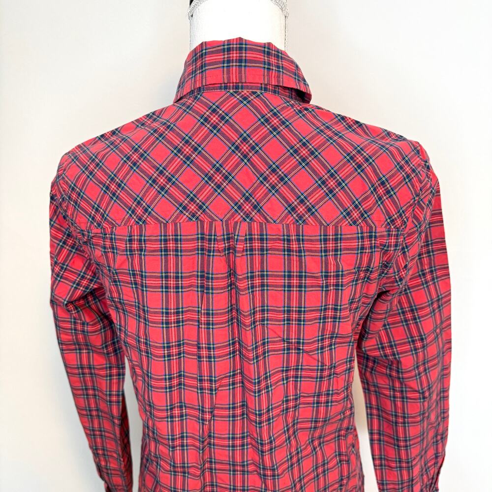 J. Crew Tartan Plaid Cotton Collared Popover Top Blouse In Red Size 0 - Picture 8 of 11